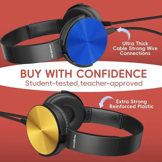 Alt view image 4 of 5 - Hengliyuan Kids Headphones for School Classroom Bulk 5 Pack,Swivel Foldable,3.5mm Jack,Wired Over Ear Headphones for Kids Children Boys Girls Teen Toddler Teachers(HLY003 5 Colors)