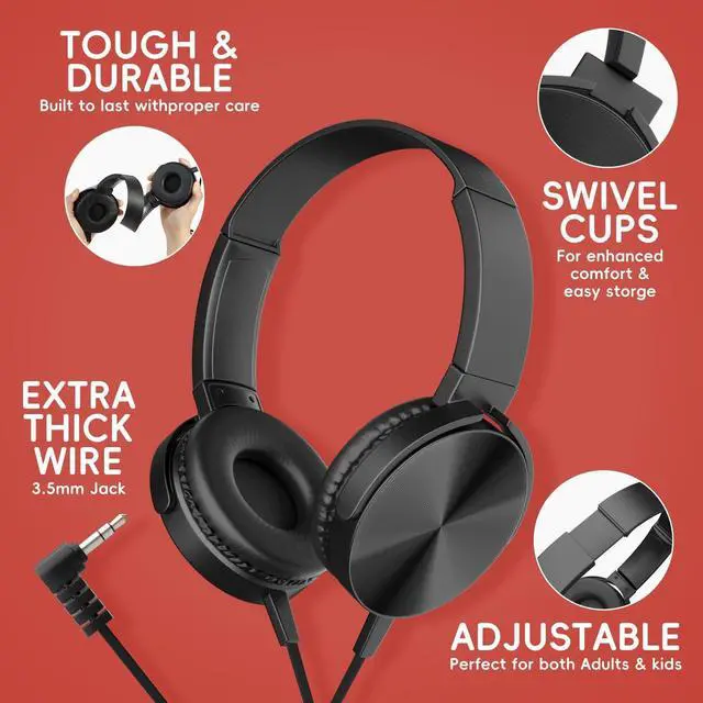Alt view image 3 of 5 - Hengliyuan Kids Headphones for School Classroom Bulk 5 Pack,Swivel Foldable,3.5mm Jack,Wired Over Ear Headphones for Kids Children Boys Girls Teen Toddler Teachers(HLY003 5 Colors)