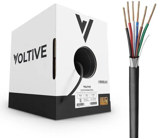Main image of Voltive 22/6 Shielded Low Voltage Wire, Riser CL3R, Black, 500ft - 22AWG, 6 Conductors, Overall Shield, Stranded Bare Copper, UL Listed - V-1284-2