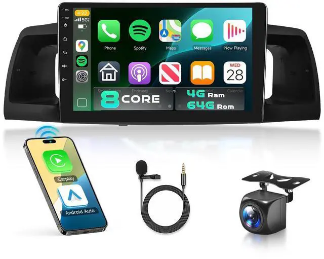 Main image of 8Core 4G+64G for Toyota Corolla EX 2005-2012 Car Stereo Radio with Snapdragon Chip,9Inch 1280x720P IPS Touchscreen Wireless Carplay/Android Auto DSP Hi-Res 5/6GhzWiFi GPS Android 15 FM/RDS SWC