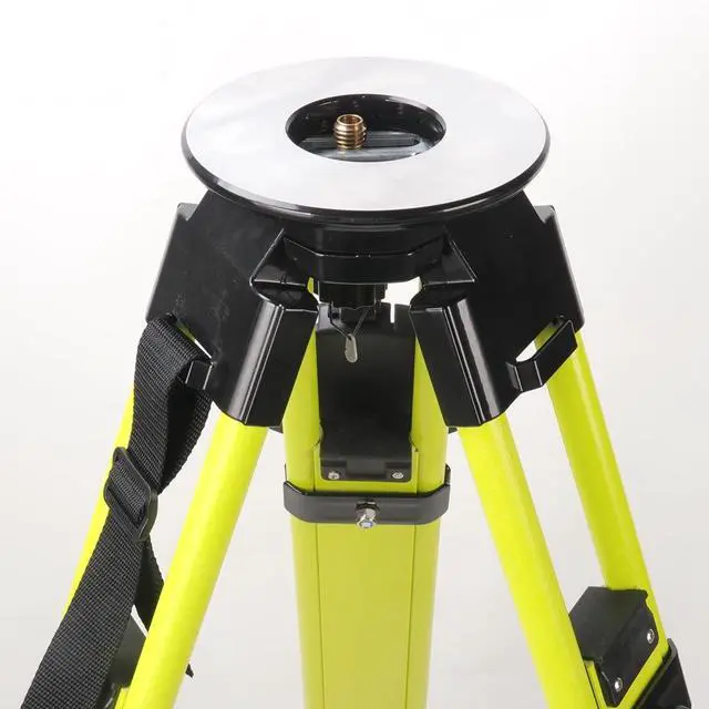Alt view image 4 of 5 - Fiberglass Surveying Tripod, Heavy Duty Yellow Fiberglass and Wood Tripod with Dual Clamp and Copper Center Screw for Robotic Total Stations and Theodolite (Round Head-B)