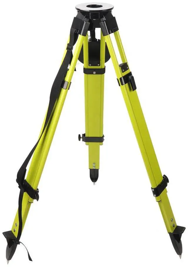 Alt view image 2 of 5 - Fiberglass Surveying Tripod, Heavy Duty Yellow Fiberglass and Wood Tripod with Dual Clamp and Copper Center Screw for Robotic Total Stations and Theodolite (Round Head-B)