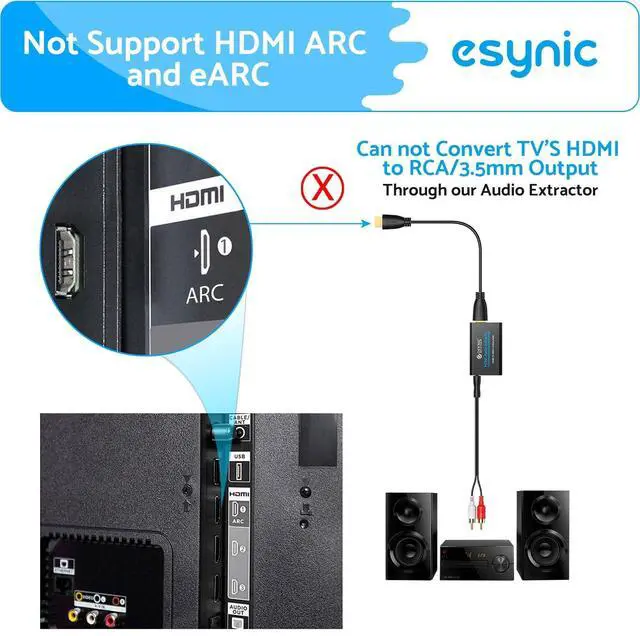 Alt view image 5 of 5 - eSynic 4K@30Hz HDMI Audio Extractor - RCA & 3.5MM Output, No Signal Loss, Play & Plug for Fire TV Stick, Speaker etc