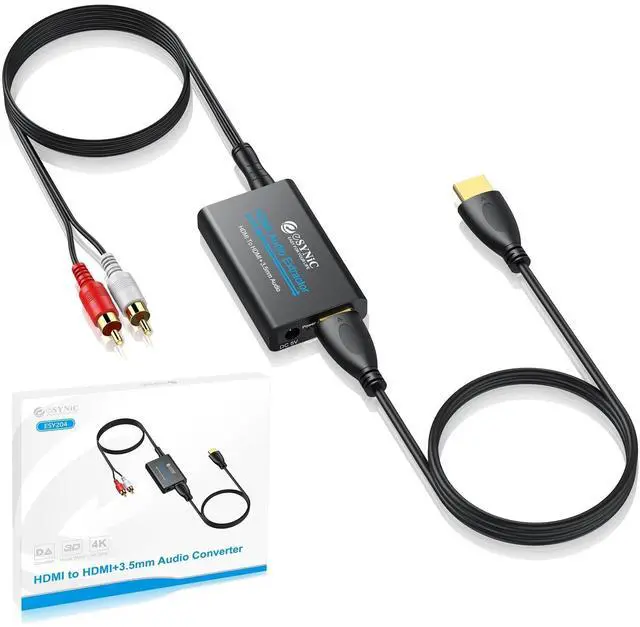 Main image of eSynic 4K@30Hz HDMI Audio Extractor - RCA & 3.5MM Output, No Signal Loss, Play & Plug for Fire TV Stick, Speaker etc