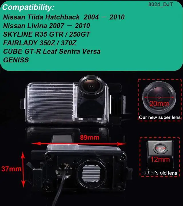Alt view image 2 of 5 - HD CCD Sensor 20mm Lens 170Night Vision Rear View IP68 Reverse Backup Camera Compatible with Nissan Tiida Hatchback/Livina/Skyline R35 GTR/250GT/Fairlady 350Z/370Z/CUBE GT-R Leaf Sentra Versa/Geniss