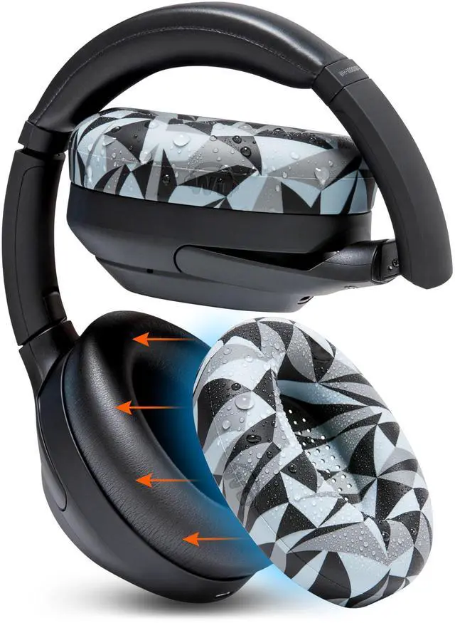 Main image of WC SweatZ XM4 - Patented Protective Earpad Sweat Covers for Sony WH1000XM4 by WC ^^ Silicone Ear Covers for Sony WH-1000XM4 Headphones ^^ Sweatproof & Easily Washable ^^ Geo Grey