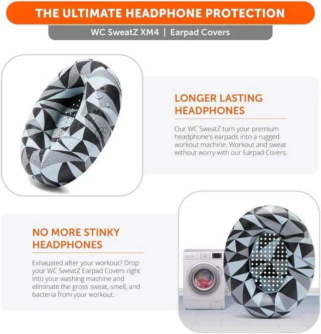 Alt view image 4 of 5 - WC SweatZ XM4 - Patented Protective Earpad Sweat Covers for Sony WH1000XM4 by WC ^^ Silicone Ear Covers for Sony WH-1000XM4 Headphones ^^ Sweatproof & Easily Washable ^^ Geo Grey