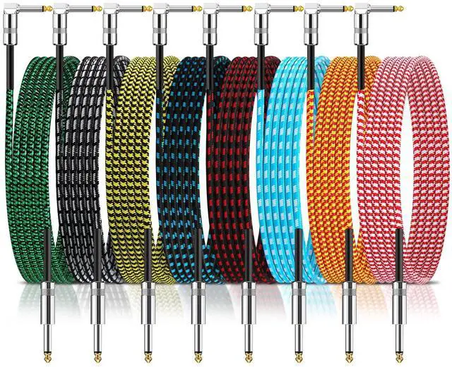 Main image of Rigibright 8 Pack 10FT Instrument Cable - Guitar, Bass, Keyboard, Microphone & Mixer Amp Cord (8, Multicolored, 10 Feet)
