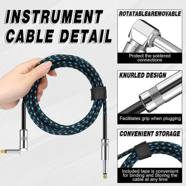Alt view image 4 of 5 - Rigibright 8 Pack 10FT Instrument Cable - Guitar, Bass, Keyboard, Microphone & Mixer Amp Cord (8, Multicolored, 10 Feet)