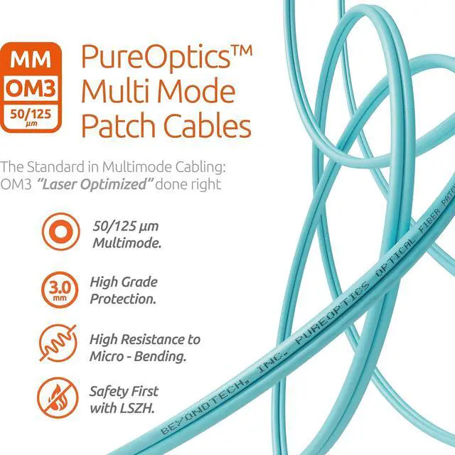 Alt view image 4 of 5 - BEYONDTECH 1m (3.28ft) LC to LC Fiber Patch Cable (5-Pack) UPC Multimode Duplex Fiber Optic Cable 50/125m core, Compatible with OM3 10G LSZH PUREOptics Series