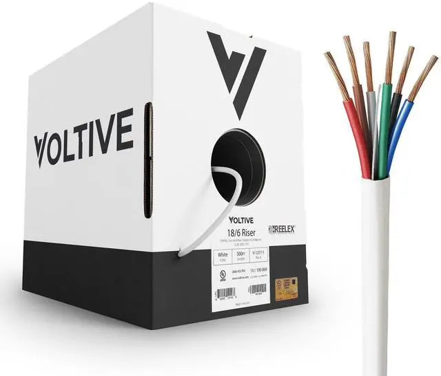 Main image of Voltive 18/6 Low Voltage Wire, Riser CL3R, White, 500ft - 18AWG, 6 Conductors, Stranded Bare Copper, UL Listed - V-1277-1