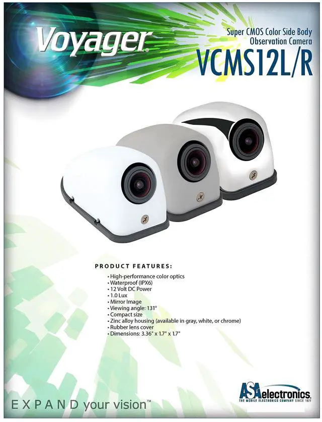 Alt view image 2 of 3 - Voyager VCMS12LGPR Model VCMS12L Super CMOS Color Side Body Camera for Vehicles Left Side with Rubber Lens Cover, Waterproof (IPX6), Zinc Alloy Housing in Gray Color, Replaces VCMS36 and VCCSID