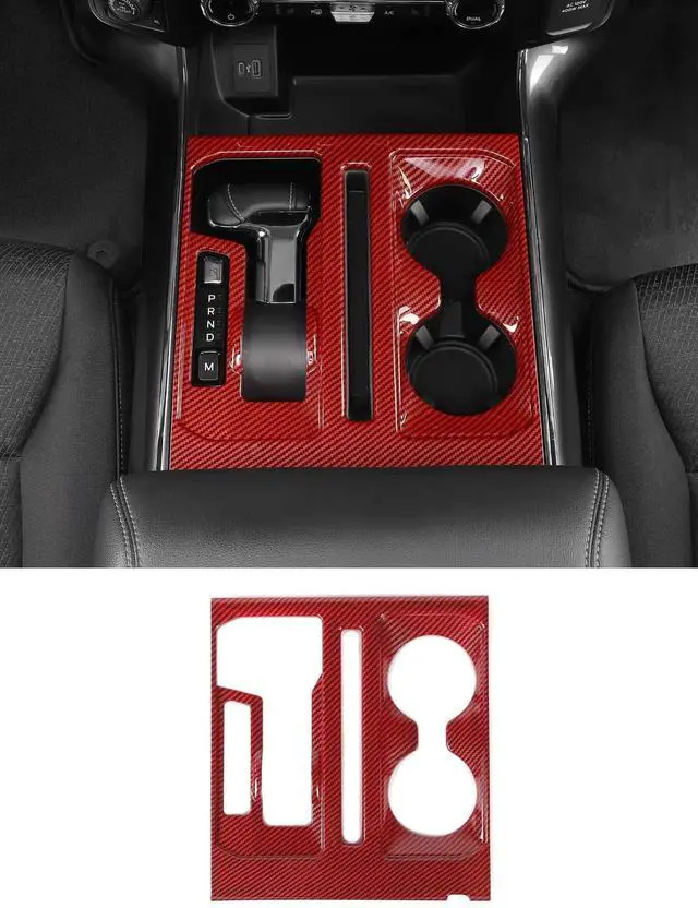Main image of Savadicar Red Carbon Fiber Interior Accessories - Floor Console Gear Shift & Cup Holder Panel Trim Cover for Ford F150 (2021-present) - Premium Texture Interior Decor Upgrade Option, 1 PC