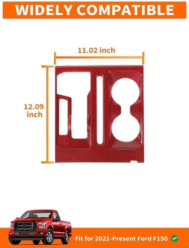 Alt view image 5 of 5 - Savadicar Red Carbon Fiber Interior Accessories - Floor Console Gear Shift & Cup Holder Panel Trim Cover for Ford F150 (2021-present) - Premium Texture Interior Decor Upgrade Option, 1 PC