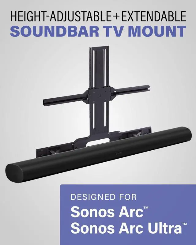 Alt view image 2 of 5 - SANUS Soundbar TV Mount for Sonos Arc & Sonos Arc Ultra Soundbar Depth Adjustable for Dolby Atmos Universal Mount for TVs 50 to 90