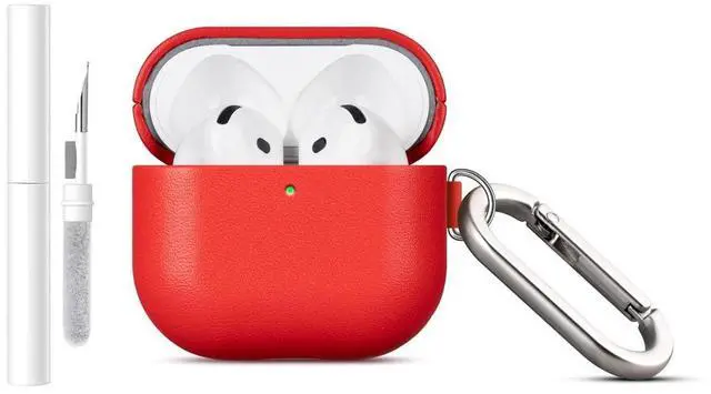 Main image of LOPIE Handmade Case for AirPods 4 / AirPods 4 with Active Noise Cancellation Leather Case Clip & Cleaner Kit, Fully-Wrapped with Top Grain Leather, Protective Hard Shell Cover for Gen 4 Air Pods - Red