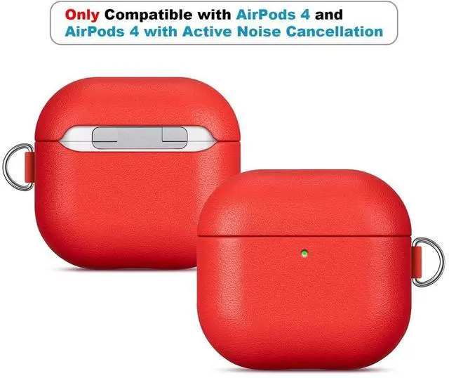 Alt view image 2 of 5 - LOPIE Handmade Case for AirPods 4 / AirPods 4 with Active Noise Cancellation Leather Case Clip & Cleaner Kit, Fully-Wrapped with Top Grain Leather, Protective Hard Shell Cover for Gen 4 Air Pods - Red