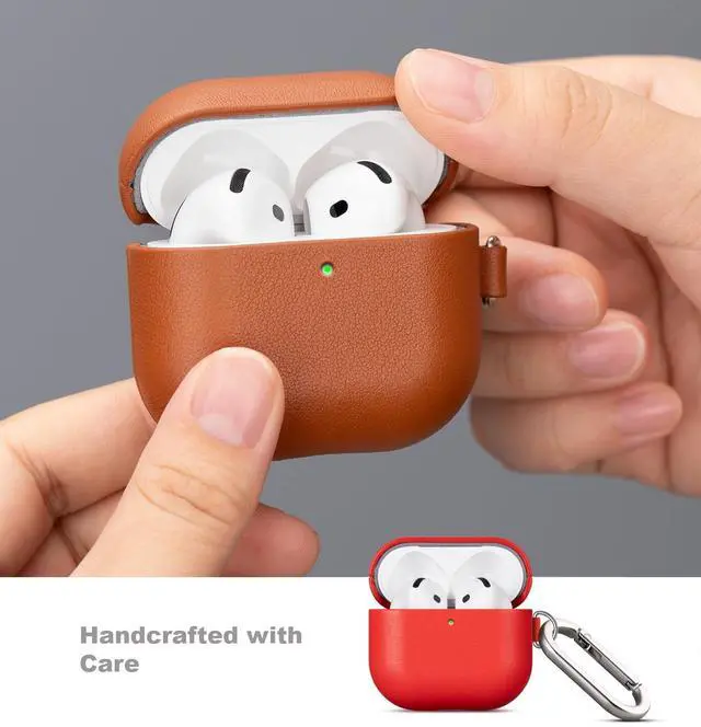 Alt view image 5 of 5 - LOPIE Handmade Case for AirPods 4 / AirPods 4 with Active Noise Cancellation Leather Case Clip & Cleaner Kit, Fully-Wrapped with Top Grain Leather, Protective Hard Shell Cover for Gen 4 Air Pods - Red