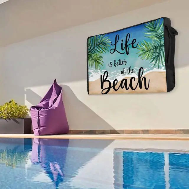 Alt view image 5 of 5 - Life Is Better at The Beach Outdoor TV Cover Waterproof Weatherproof, Palm Leaf Summer Television Covers for 30 to 32 Inch Outside TV Screen Protector Shield, 30"W x 19"H x 4.5"D