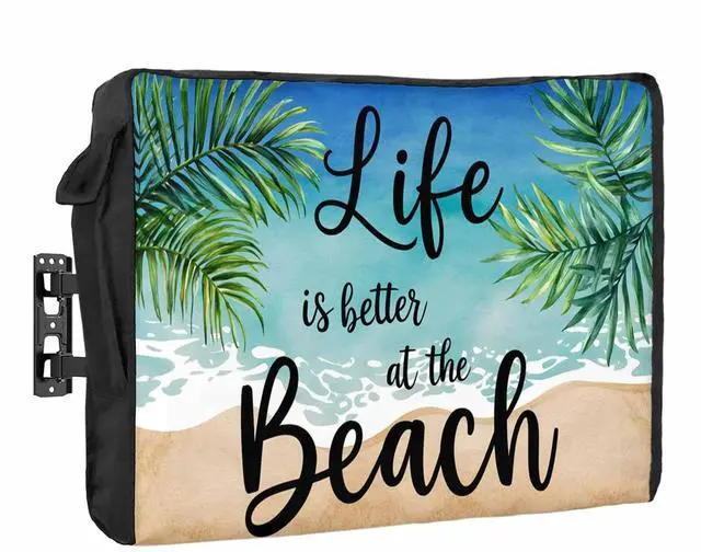 Main image of Life Is Better at The Beach Outdoor TV Cover Waterproof Weatherproof, Palm Leaf Summer Television Covers for 30 to 32 Inch Outside TV Screen Protector Shield, 30"W x 19"H x 4.5"D