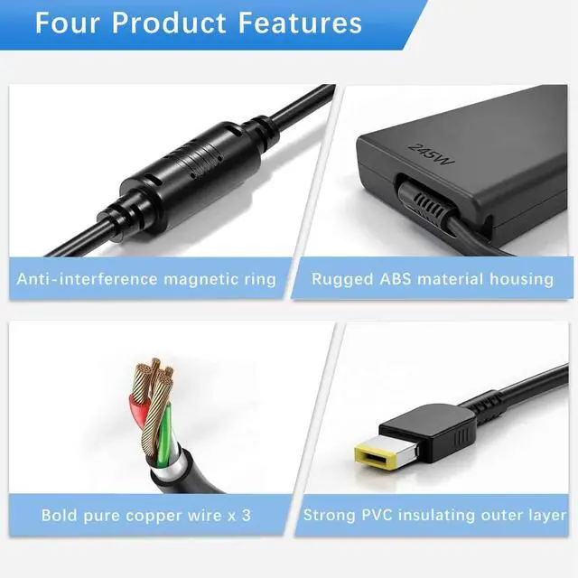 Alt view image 4 of 4 - 245W AC Adapter Compatible with Lenovo Legion Laptop Chagrer for Lenovo Legion Pro 5 16IAX10H RTX5070Ti 16" Gaming Laptop, ADL245SDC3A Legion 5 15IRX10 RTX 5060 ADL245SLC3A