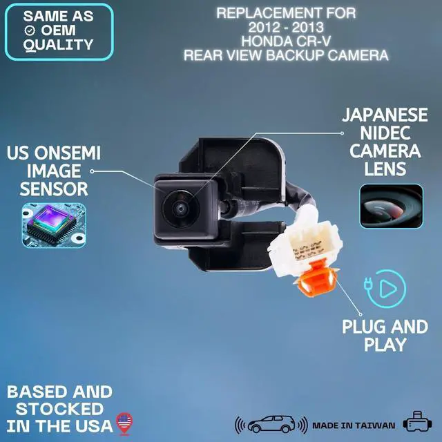 Alt view image 2 of 5 - Backup Camera Replaces for 2012-2013 Honda CR-V OE Part # 39530-T0A-A01, 39530-T0A-A011 (39530T0AA01, 39530T0AA011)