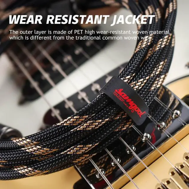 Alt view image 3 of 5 - Samgool 10ft Guitar Cable, 1/4 Inch Straight/Straight Instrument Cable, Electric Guitar Cord Guitar Amp Cord for Bass Guitar Amp and Instruments (1980 Black Steel Braid)