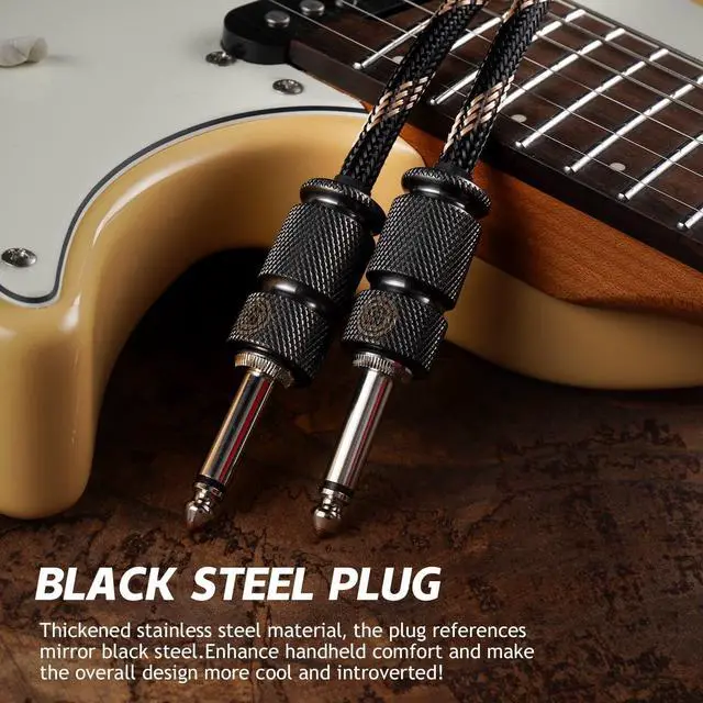 Alt view image 4 of 5 - Samgool 10ft Guitar Cable, 1/4 Inch Straight/Straight Instrument Cable, Electric Guitar Cord Guitar Amp Cord for Bass Guitar Amp and Instruments (1980 Black Steel Braid)