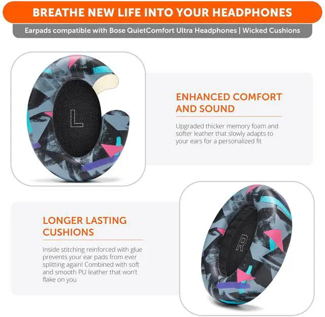 Alt view image 4 of 5 - WC PadZ QC Ultra Upgraded Replacement Earpads Compatible with Bose QuietComfort Ultra Gen 1 & Gen 2 by Wicked Cushions ^^ Enhanced Comfort, Thickness & Durability ^^ 90's Black