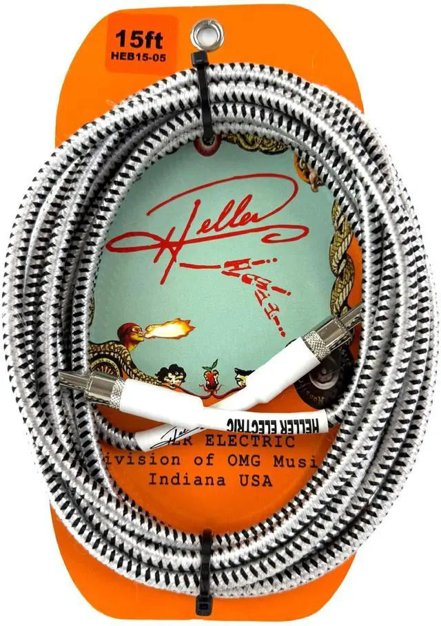 Main image of Heller Electric Braid-Matrix Guitar Cable, 15ft, Electric Guitar & Bass, Straight-to-Straight 1/4" Plugs, 20AWG OFC, Silver & Black Tweed, Professional