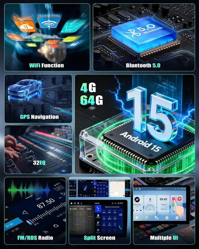 Alt view image 3 of 5 - Android 15 4G+64G Car Stereo for Ford F150 2009 2010 2011 2012 with Wireless Carplay Android Auto, 9 Inch Incell Touchscreen Car Radio GPS WiFi Bluetooth 5.0 32-EQ FM/RDS SWC Backup Cam USB+Can