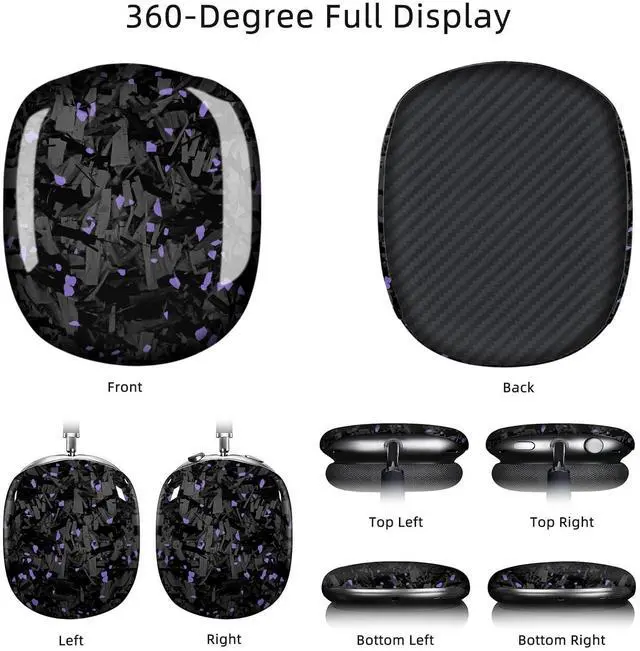 Alt view image 4 of 5 - MONOCARBON Real Carbon Fiber Case for AirPods Max (2024/2020), Military-Grade Protective Hard Cover for Apple Max Headphones, Unique Forged Glossy, Scratch-Resistant, Essential Accessories-Purple