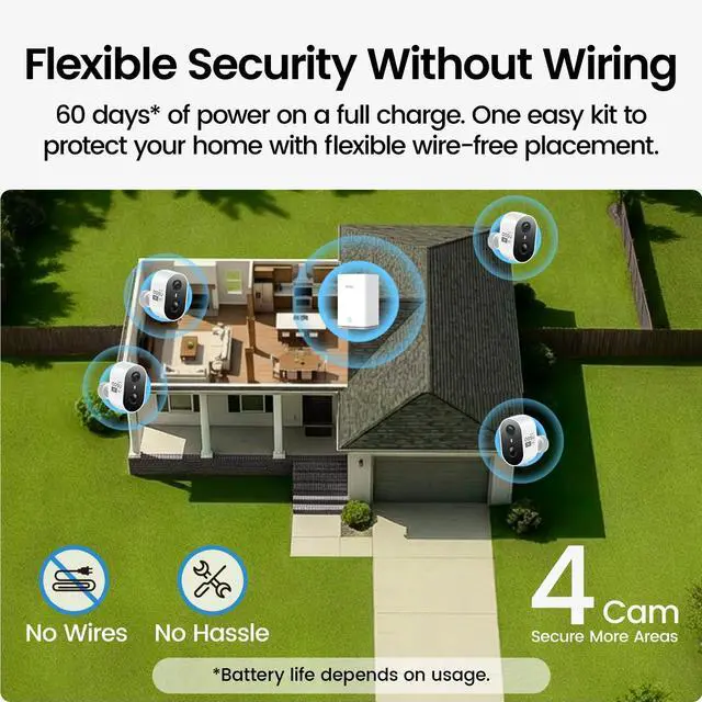 Alt view image 3 of 5 - aosu Wireless Outdoor Security Camera Kit with aosuBase Local Storage, 2K with 6X Zoom, 4-View Live, Cross-Camera Person Timeline, PIR + AI Human Detection, Color Night Vision, 4-Cam-Kit