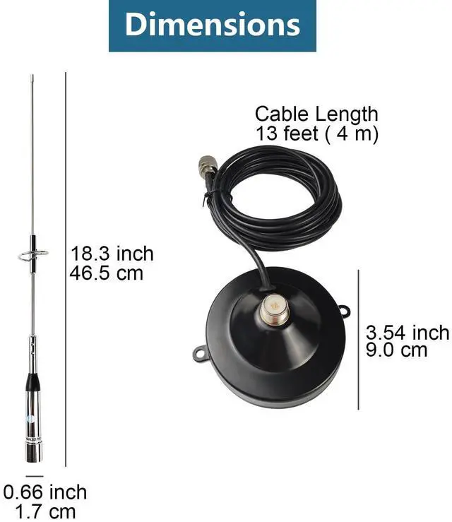 Alt view image 3 of 5 - Ham Radio GMRS Mobile Antenna Dual Band 2M & 70CM Band High Gain VHF UHF 144 430mhz w/Ground Plane Kit Magnetic Mount 13ft Cable & PL259 SMA Female for Car Pickup Truck RV Vehicle Walkie Talkie