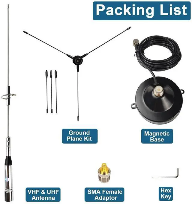 Alt view image 4 of 5 - Ham Radio GMRS Mobile Antenna Dual Band 2M & 70CM Band High Gain VHF UHF 144 430mhz w/Ground Plane Kit Magnetic Mount 13ft Cable & PL259 SMA Female for Car Pickup Truck RV Vehicle Walkie Talkie