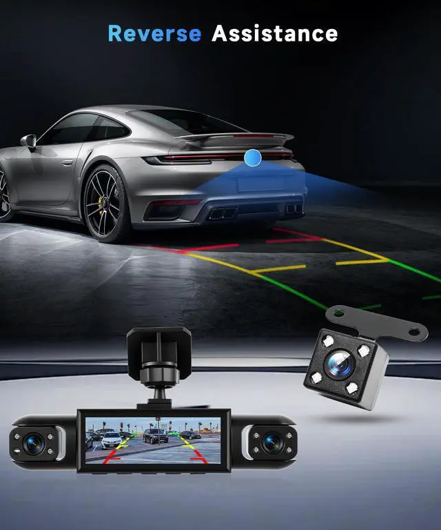Alt view image 5 of 5 - Orderich 4 Channel 360 Dash Camera Front and Rear Inside Left Right, 3.16 Inch Dash Cam for Cars, Built-in Night Vision, Sensitive Motion Detection 24/7 Recording Parking Mode Monitor Reversing Help