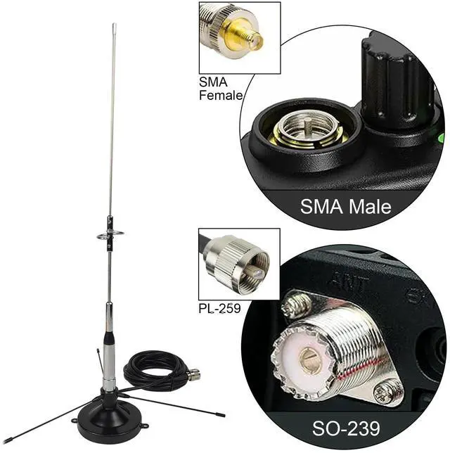 Alt view image 5 of 5 - Ham Radio GMRS Mobile Antenna Dual Band 2M & 70CM Band High Gain VHF UHF 144 430mhz w/Ground Plane Kit Magnetic Mount 13ft Cable & PL259 SMA Female for Car Pickup Truck RV Vehicle Walkie Talkie
