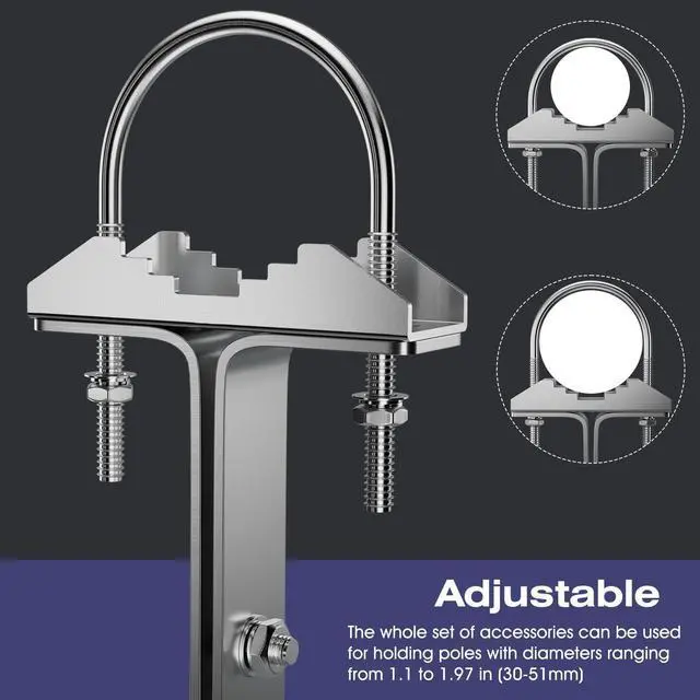 Alt view image 4 of 5 - 16 Inch SUS304 Stainless Steel Mast Wall Mount Clamp - Windproof Antenna Mounting Bracket for TV Mast