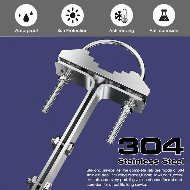 Alt view image 3 of 5 - 16 Inch SUS304 Stainless Steel Mast Wall Mount Clamp - Windproof Antenna Mounting Bracket for TV Mast