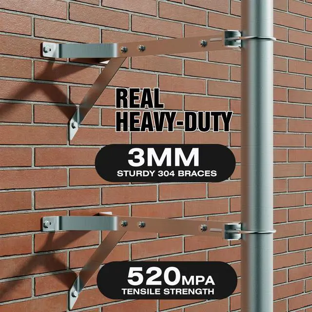 Alt view image 5 of 5 - 16 Inch SUS304 Stainless Steel Mast Wall Mount Clamp - Windproof Antenna Mounting Bracket for TV Mast