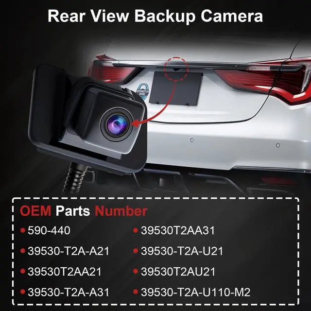 Alt view image 2 of 5 - Rear View Backup Camera 590-440 for Honda 2014-2015 Accord Sedan EX-L 2016-2017 Accord Sedan 2014-2015 Touring 2017 Hybrid Parking Assist Rear Camer, #OE 39530-T2A-A21 39530-T2A-A31 39530-T2A-U110-M2