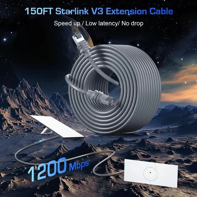 Alt view image 3 of 5 - 3BAO Starlink Gen 3 Cable (165FT 50M) Ultra Long Ethernet Cable for Starlink Standard Generation 3, Replacement Extension Cable Waterproof (Grey)