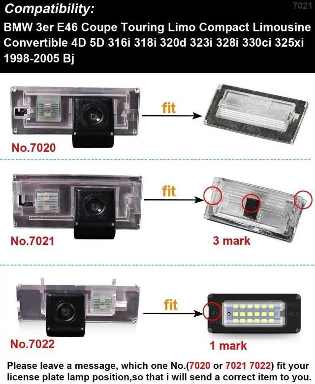 Alt view image 2 of 5 - Waterproof License Plate Rear View Backup Camera,Night Vision Reversing Camera Replacement for BMW 3er E46 316i 318d 318i 320d 320i 323i 325i 325xi 328i 330d 330i 330xd 330xi 316Ti(No.7021)