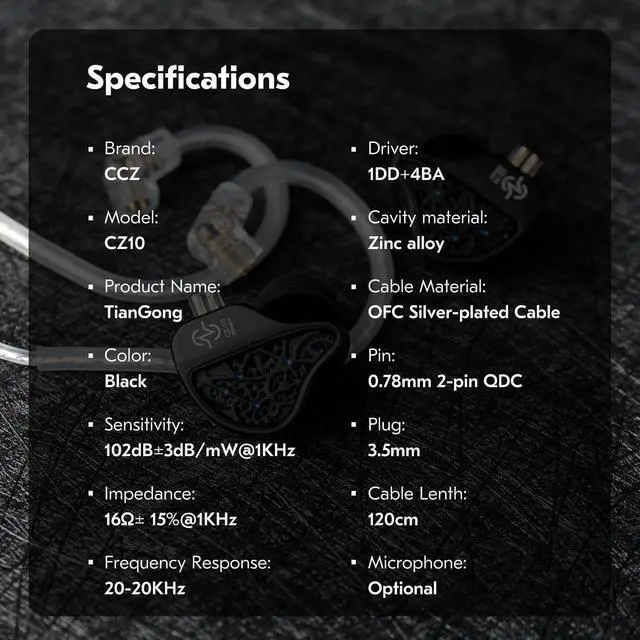 Alt view image 2 of 2 - CCZ CZ10 Gaming Earbuds With MIC,1DD+4BA All-metal HIFI In Ear Monitor,Professional Wired Earbuds,Stereo Sound Clear in Ear Earphones,Hybrid IEM Earphones with Detachable Cable (Dark,With Microphone)