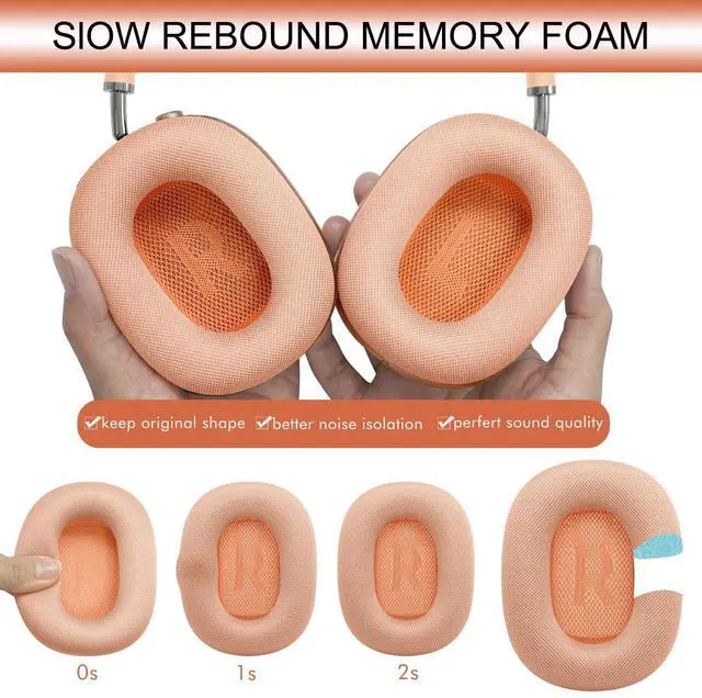 Alt view image 4 of 4 - GEVO Upgraded Ear Cushions Replacement Earpads for AirPods Max 1 & 2 Headphones, Mesh Fabric Ear Pads Ear Covers Cups with Memory Foam and Magnet for AirPods Max (Orange)