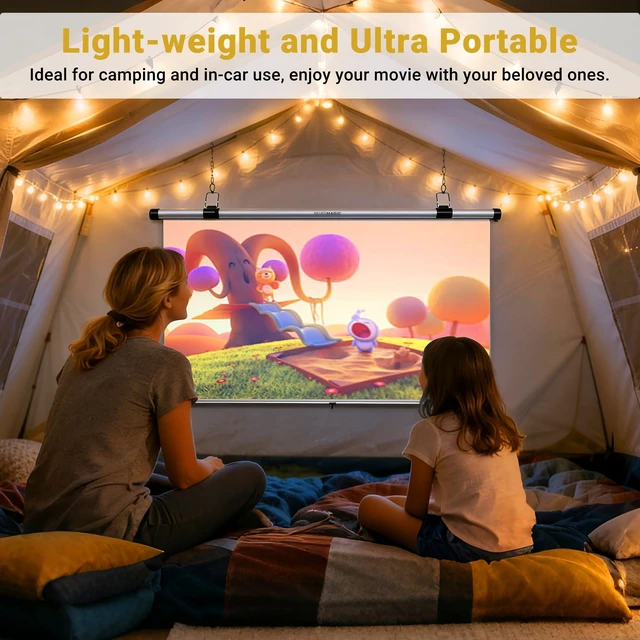 Alt view image 2 of 5 - Car Projector Screen, 42 Inch 16:9 ALR Coating, Pull Down and Auto Retract,Wrinkle-Free Small Projector Movie Screen for SUV, Camping, RV, Indoor Outdoor Use by SilverMagic