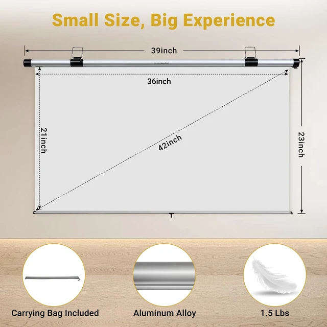 Alt view image 4 of 5 - Car Projector Screen, 42 Inch 16:9 ALR Coating, Pull Down and Auto Retract,Wrinkle-Free Small Projector Movie Screen for SUV, Camping, RV, Indoor Outdoor Use by SilverMagic