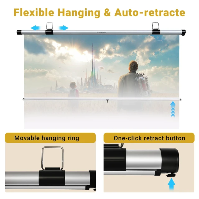 Alt view image 5 of 5 - Car Projector Screen, 42 Inch 16:9 ALR Coating, Pull Down and Auto Retract,Wrinkle-Free Small Projector Movie Screen for SUV, Camping, RV, Indoor Outdoor Use by SilverMagic