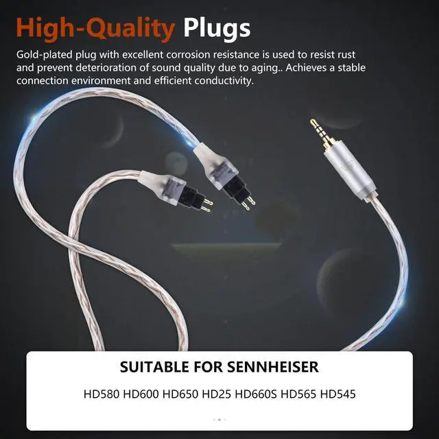 Alt view image 4 of 5 - okcsc HD580 to 2.5MM Upgraded Replacement Cable for SENNHEISER Earphones Cable 4 Core for SENNHEISER HD580 HD600 HD650 HD25 HD660S HD565 HD545 4.92FT 2.5MM