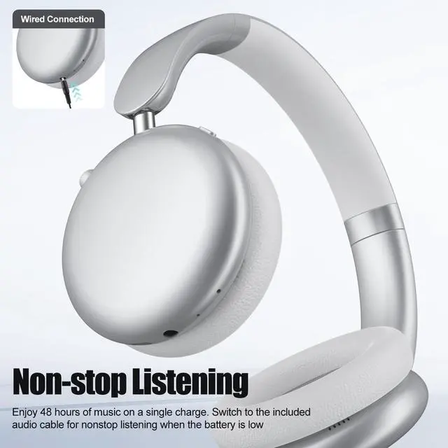 Alt view image 3 of 5 - Wentronic Y06 Noise Cancelling Headphones,58H Playtime and 5 EQ Music Modes Wireless Over Ear Bluetooth Headphones with Microphone,Lossless Audio,Multipoint Connection,Foldable,Lightweight,Silv